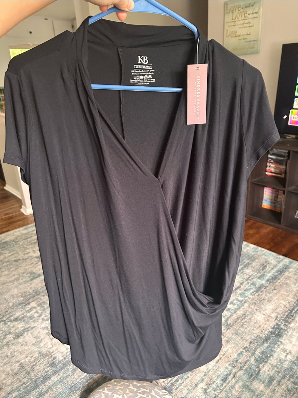 Kindred Bravely black draped bamboo nursing/breastfeeding top